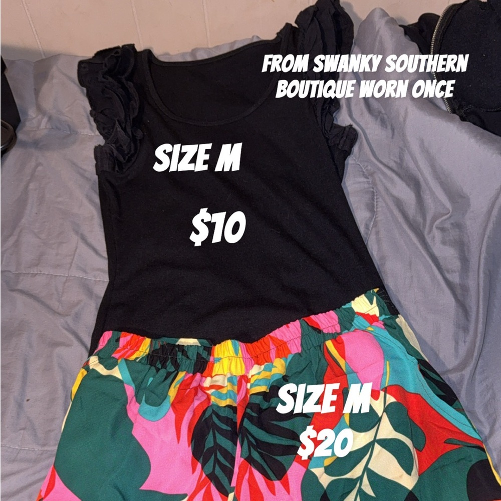 Colorful Tropical Skirt and Black Top Set